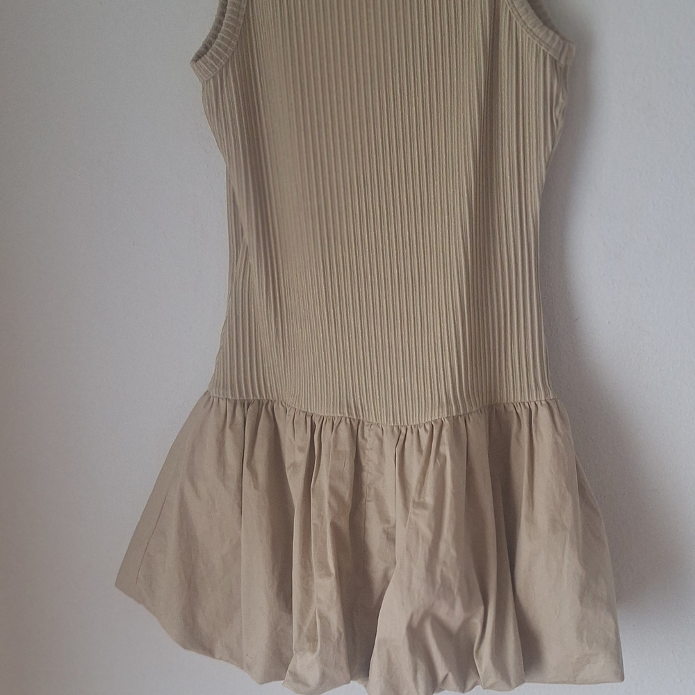 Designer Studio F Sleeveless Beige Ribbed Drop-Waist Mini Dress SZ S - Picture 5 of 8